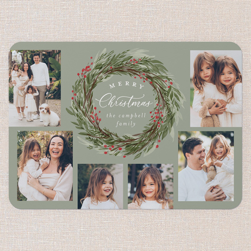 Wreath Wonder Holiday Card, Green, none, 5x7 Flat, Christmas, Matte, Signature Smooth Cardstock, Rounded, Ivy