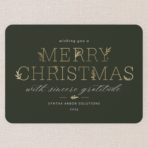 Embracing Elegant Holiday Card, Green, 5x7 Flat, Christmas, Pearl Shimmer Cardstock, Rounded, Forest