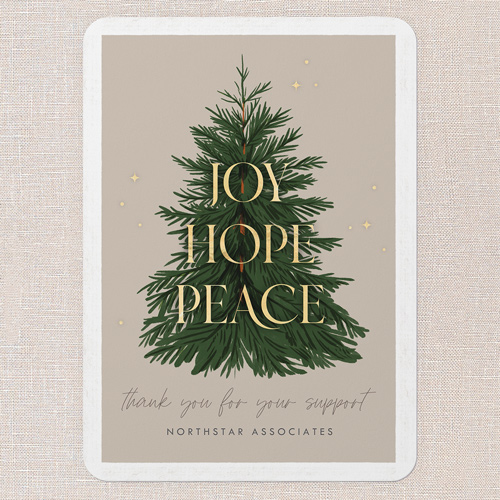 Festivity Hope Holiday Card, Beige, 5x7 Flat, Holiday, Pearl Shimmer Cardstock, Rounded, Wheat