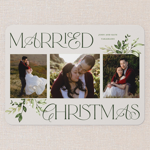 Cheerfully Married Holiday Card, Grey, 5x7 Flat, Christmas, Pearl Shimmer Cardstock, Rounded, Whisper Gray