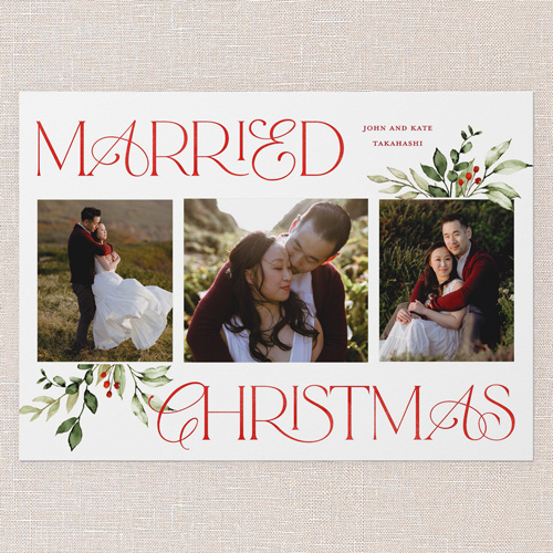 Cheerfully Married Holiday Card, White, 5x7 Flat, Christmas, Pearl Shimmer Cardstock, Square, White