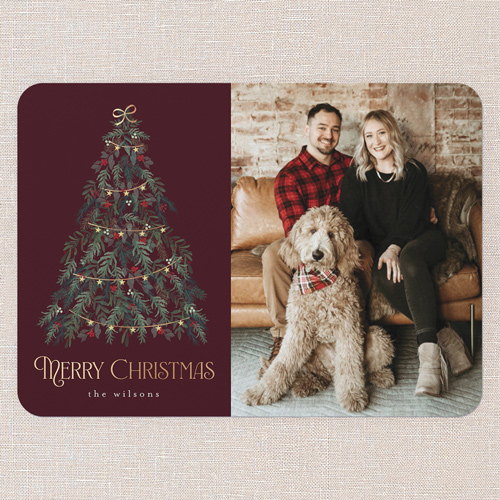 Beautiful Tree Holiday Card, Red, 5x7 Flat, Christmas, Pearl Shimmer Cardstock, Rounded, Rich Burgundy