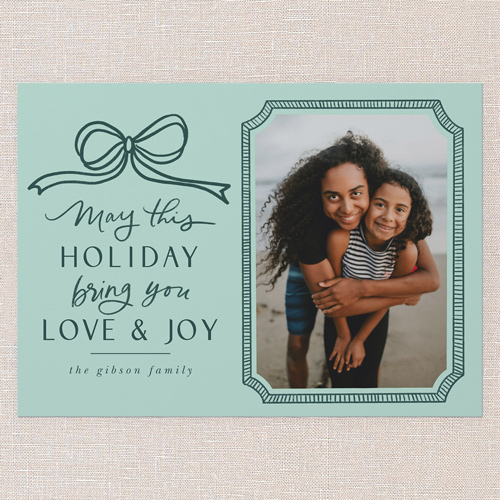 Bowtie Love Holiday Card, Blue, 5x7 Flat, Holiday, 100% Recycled Cardstock , Square, Frosted Glass