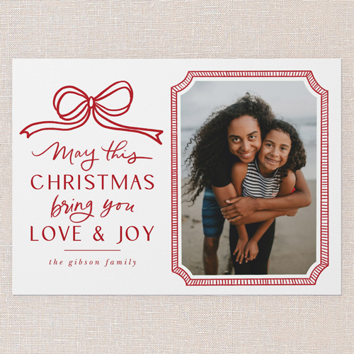 Bowtie Love Holiday Card, White, 5x7 Flat, Christmas, Pearl Shimmer Cardstock, Square, White