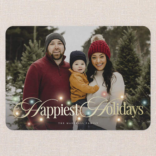 Timeless Lights Holiday Card, Red, Gold Foil, 5x7 Flat, Holiday, Pearl Shimmer Cardstock, Rounded, Red