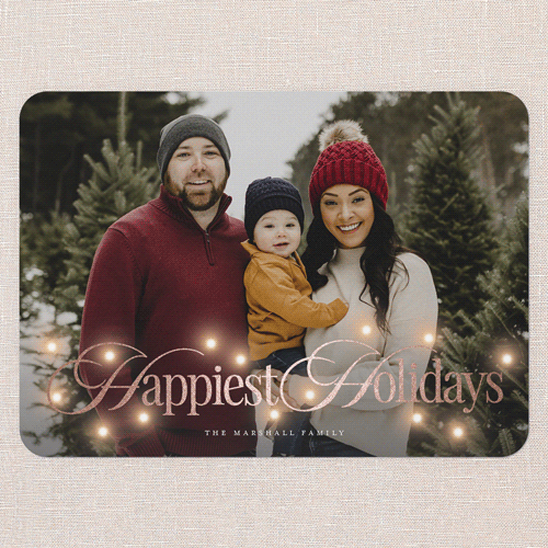 Timeless Lights Holiday Card, White, Rose Gold Foil, 5x7 Flat, Holiday, Matte, Signature Smooth Cardstock, Rounded, White