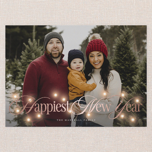 Timeless Lights Holiday Card, White, Rose Gold Foil, 5x7 Flat, New Year, Matte, Signature Smooth Cardstock, Square, White