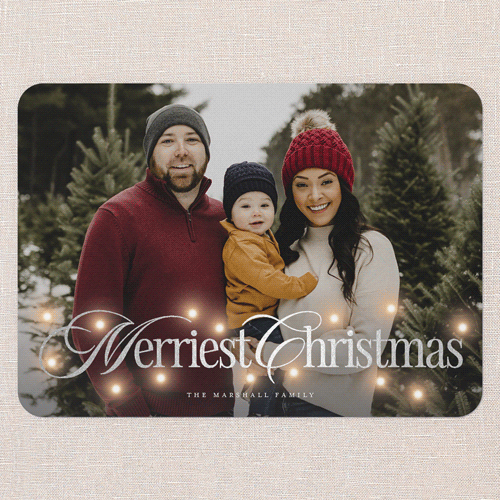 Timeless Lights Holiday Card, White, Silver Foil, 5x7 Flat, Christmas, Pearl Shimmer Cardstock, Rounded, White