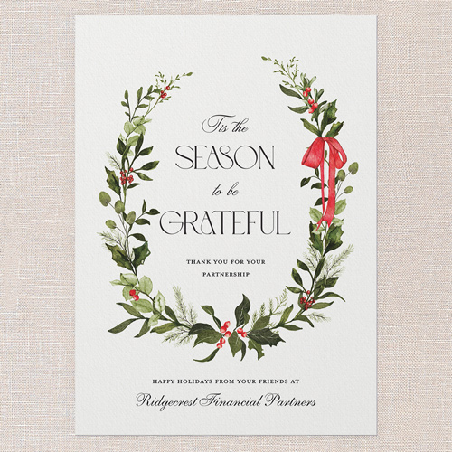 Wreath Grateful Holiday Card, White, 5x7 Flat, Holiday, Matte, Signature Smooth Cardstock, Square, White