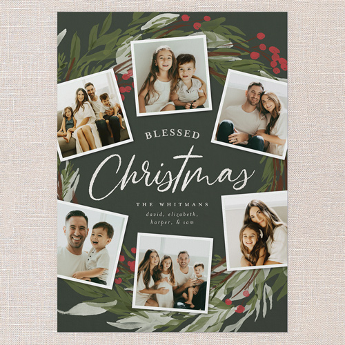 Wreath Photos Holiday Card, Green, 5x7 Flat, Religious, Luxe Double-Thick Cardstock, Square, Pine