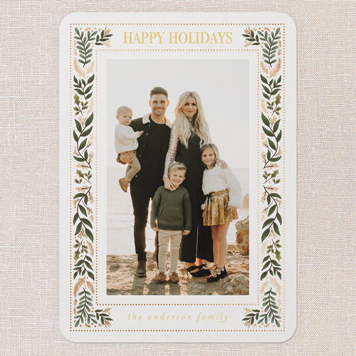 Festive Foilage Holiday Card, White, 5x7 Flat, Holiday, 100% Recycled Cardstock , Rounded, White