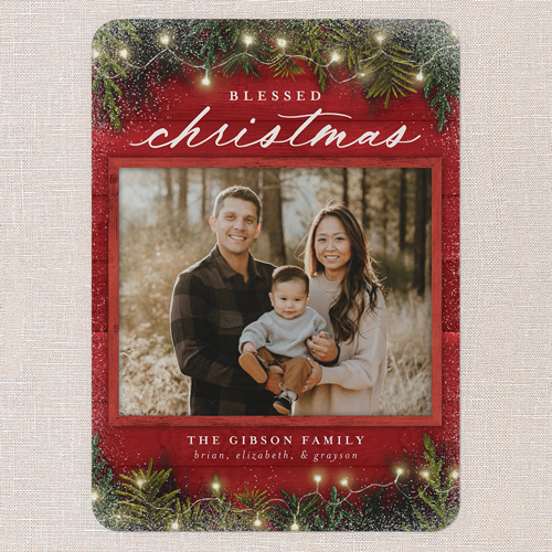 Earnest Evergreen Holiday Card, Red, none, 5x7 Flat, Religious, Matte, Signature Smooth Cardstock, Rounded, Radish