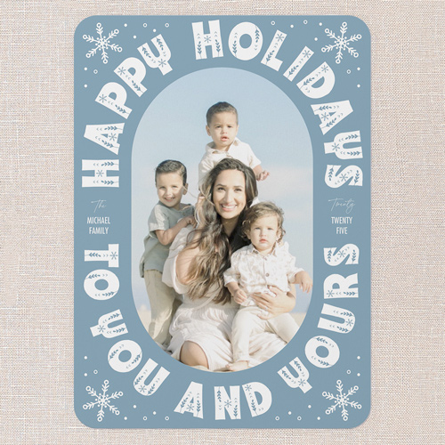 Frost Frame Holiday Card, Blue, 5x7 Flat, Holiday, Pearl Shimmer Cardstock, Rounded, Blue Pearl