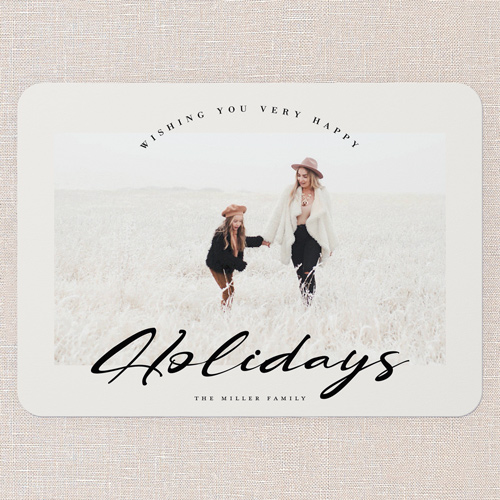 Smooth Signature Holiday Card, White, 5x7 Flat, Holiday, Pearl Shimmer Cardstock, Rounded, Almond