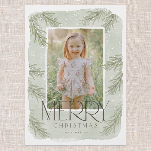 Soft Pines Holiday Card, Green, 5x7 Flat, Christmas, Matte, Signature Smooth Cardstock, Square, Green Tea