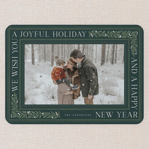 Framed Tidings Holiday Card, Green, 5x7 Flat, Holiday, 100% Recycled Cardstock , Rounded, Pine Grove