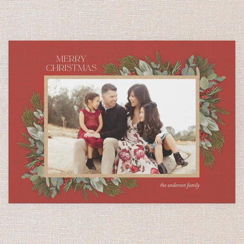 Hollied Corners Holiday Card, Red, 5x7 Flat, Christmas, Pearl Shimmer Cardstock, Square, Radish