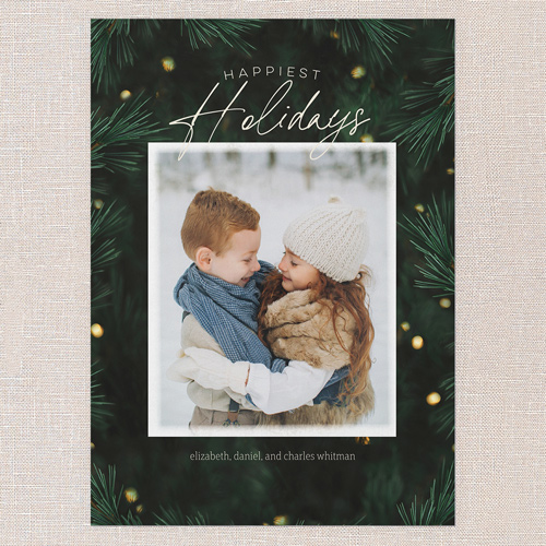 Pine Light Frame Holiday Card, Green, 5x7 Flat, Holiday, Luxe Double-Thick Cardstock, Square, Pine Grove