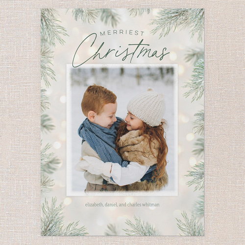 Pine Light Frame Holiday Card, Grey, 5x7 Flat, Christmas, 100% Recycled Cardstock , Square, Whisper Gray