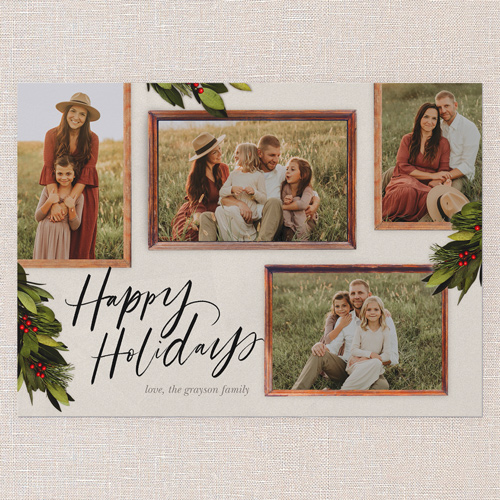Rustic Berry Frames Holiday Card, White, 5x7 Flat, Holiday, Pearl Shimmer Cardstock, Square, Almond