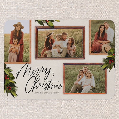Rustic Berry Frames Holiday Card, White, 5x7 Flat, Christmas, Standard Smooth Cardstock, Rounded, Almond
