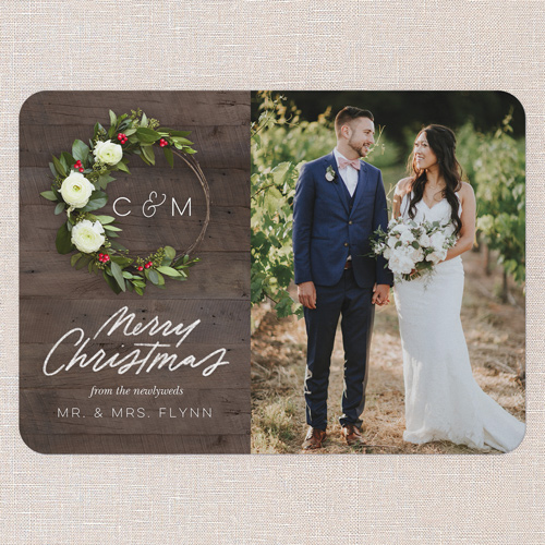 Wreath Union Holiday Card, Brown, 5x7 Flat, Christmas, Matte, Signature Smooth Cardstock, Rounded, Milk Chocolate