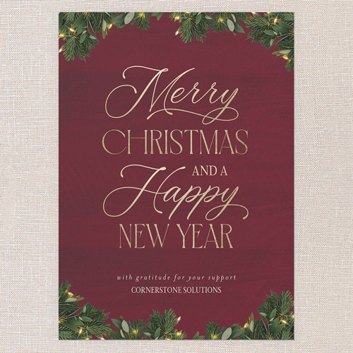 Gilded Gratitude Holiday Card, Red, 5x7 Flat, Christmas, Pearl Shimmer Cardstock, Square, Cabernet