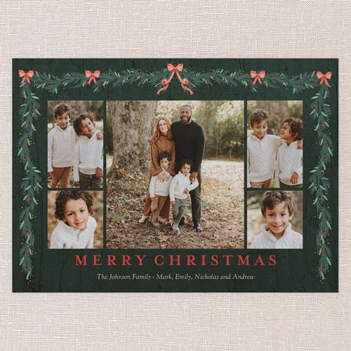 Classic Pine Border Holiday Card, Green, 5x7 Flat, Christmas, Pearl Shimmer Cardstock, Square, Spruce