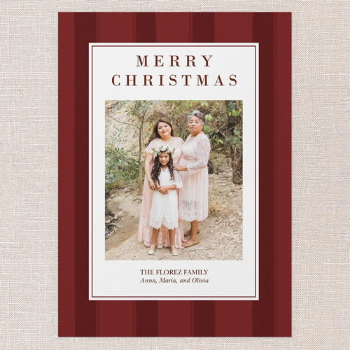 Striped Border Elegance Holiday Card, Red, 5x7 Flat, Christmas, 100% Recycled Cardstock , Square, Marsala