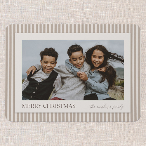 Timeless Stripe Holiday Card, Beige, 5x7 Flat, Christmas, Pearl Shimmer Cardstock, Rounded, Beige