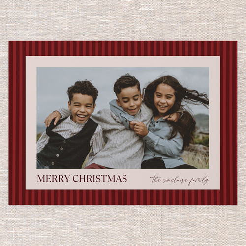 Timeless Stripe Holiday Card, Red, 5x7 Flat, Christmas, 100% Recycled Cardstock , Square, Velvet