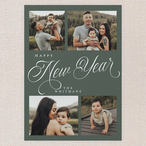 Modern Year Holiday Card, Green, 5x7 Flat, New Year, Pearl Shimmer Cardstock, Square, Rosemary