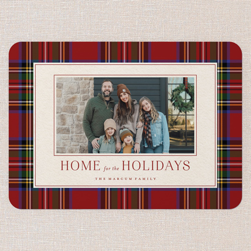 Checked Twice Holiday Card, Red, 5x7 Flat, Holiday, Pearl Shimmer Cardstock, Rounded, Red