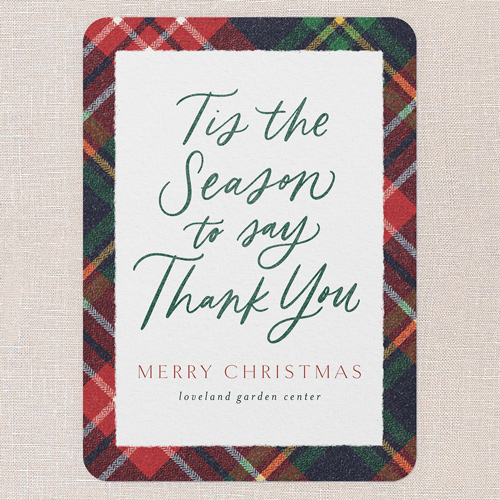 Plaid Gratitude Holiday Card, Red, 5x7 Flat, Christmas, Standard Smooth Cardstock, Rounded, Cinnamon