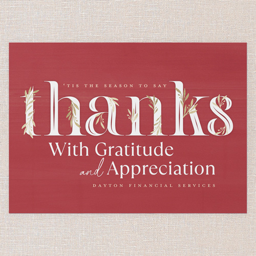 Gratitude Flourish Holiday Card, Red, 5x7 Flat, Holiday, 100% Recycled Cardstock , Square, Radish