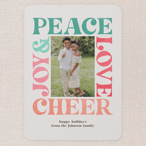 Cheerful Words Holiday Card, Pink, 5x7 Flat, Holiday, Matte, Signature Smooth Cardstock, Rounded, Flamingo