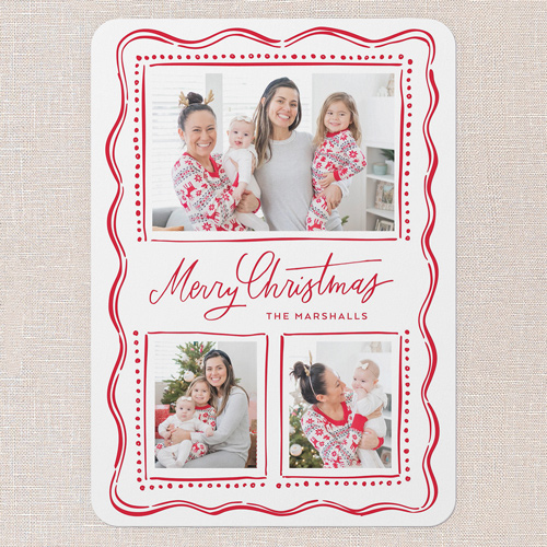 Wavy Border Joy Holiday Card, White, 5x7 Flat, Christmas, Standard Smooth Cardstock, Rounded, White