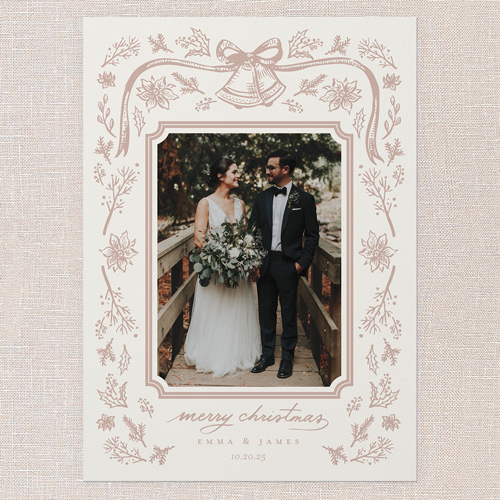 Ornate Bells Holiday Card, Beige, 5x7 Flat, Christmas, Standard Smooth Cardstock, Square, Adobe Blush