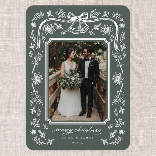 Ornate Bells Holiday Card, Green, 5x7 Flat, Christmas, 100% Recycled Cardstock , Rounded, Pine