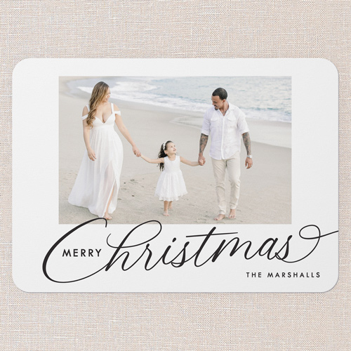 Classic Scripted Holiday Card, White, 5x7 Flat, Christmas, Pearl Shimmer Cardstock, Rounded, White