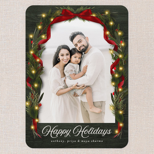 Ribbon Glow Holiday Card, Green, 5x7 Flat, Holiday, 100% Recycled Cardstock , Rounded, Forest