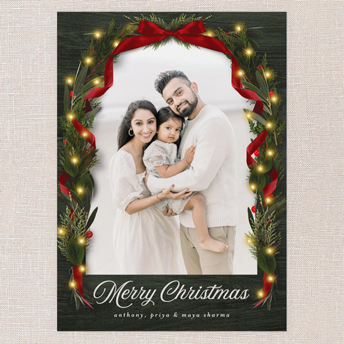 Ribbon Glow Holiday Card, Green, 5x7 Flat, Christmas, Luxe Double-Thick Cardstock, Square, Forest