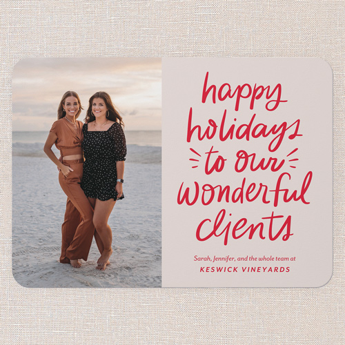 Client Cheer Holiday Card, Red, 5x7 Flat, Holiday, 100% Recycled Cardstock , Rounded, Bright Red