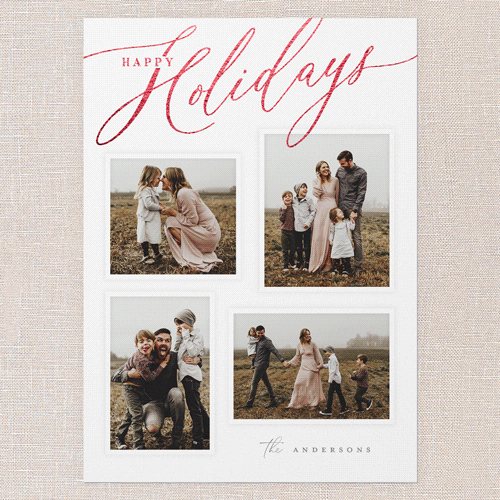 Golden Script Blessings Holiday Card, White, Red Foil, 5x7 Flat, Holiday, Luxe Double-Thick Cardstock, Square, White