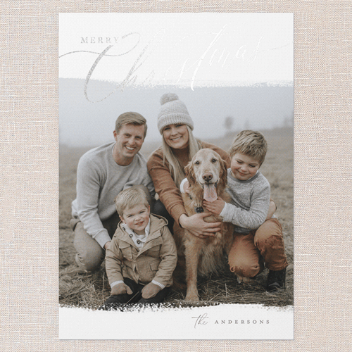 Golden Script Overlay Holiday Card, Silver Foil, White, 5x7 Flat, Christmas, Matte, Signature Smooth Cardstock, Square, White