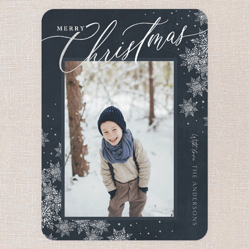 Winter Script Holiday Card, Blue, Silver Foil, 5x7 Flat, Christmas, Matte, Signature Smooth Cardstock, Rounded, Indigo