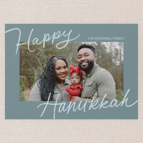 Signature Joy Holiday Card, Blue, 5x7 Flat, Hanukkah, 100% Recycled Cardstock , Square, Blue