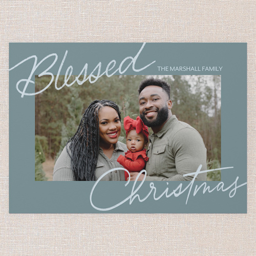 Signature Joy Holiday Card, Blue, 5x7 Flat, Religious, Pearl Shimmer Cardstock, Square, Blue