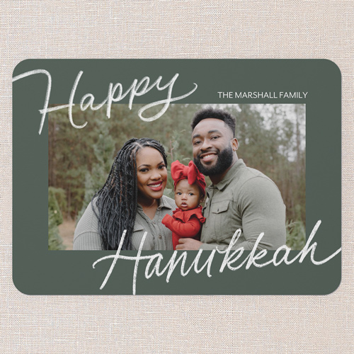 Signature Joy Holiday Card, Green, 5x7 Flat, Hanukkah, Matte, Signature Smooth Cardstock, Rounded, Green