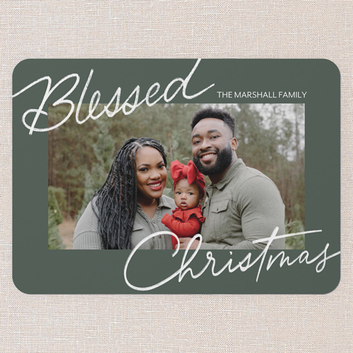 Signature Joy Holiday Card, Green, 5x7 Flat, Religious, Pearl Shimmer Cardstock, Rounded, Green